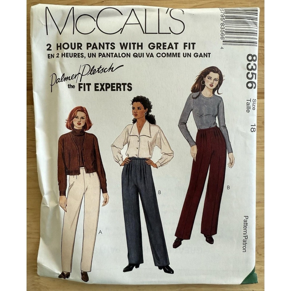 McCall's Pattern 8356 Misses' 2 HOUR GREAT‎ FIT Pants Slacks Size 18 UNCUT FF